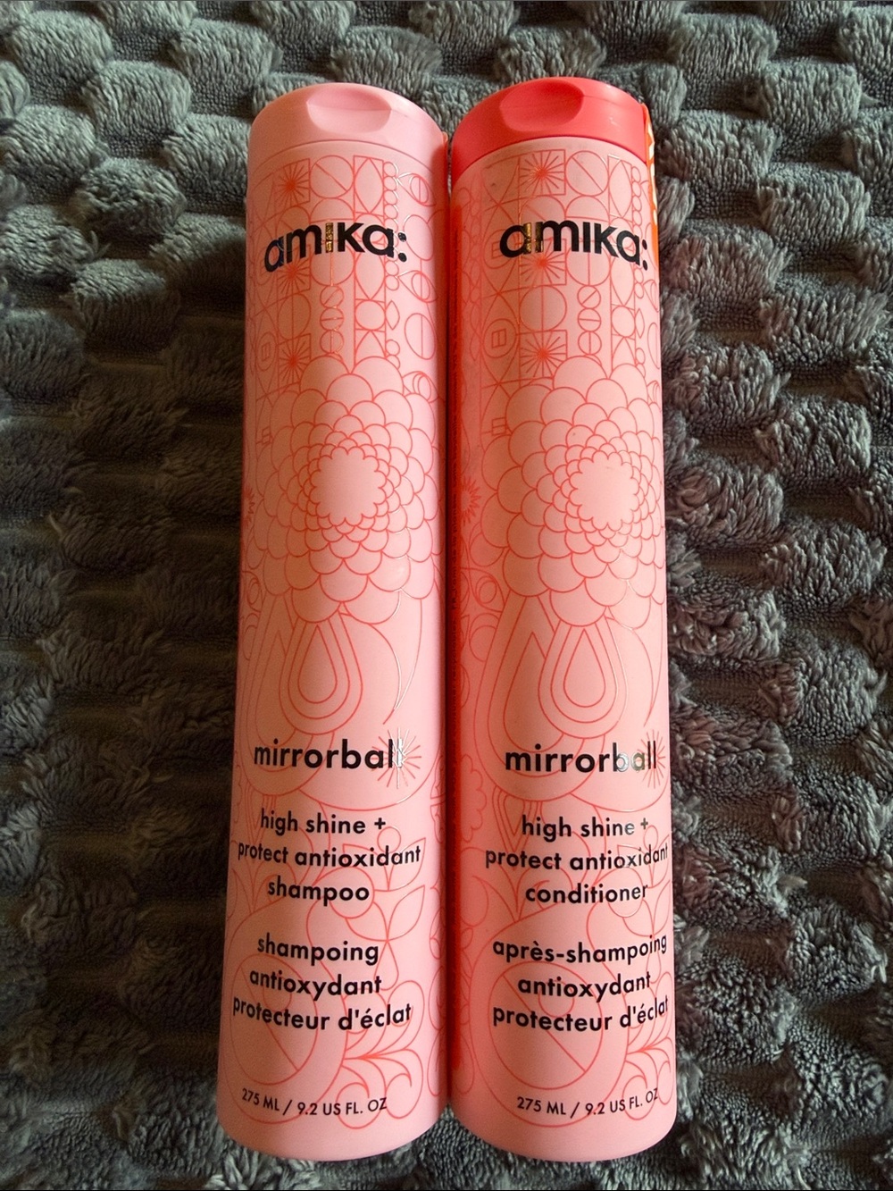 amika Mirrorball High Shine + Protect Shampoo & Conditioner — Coral Pink